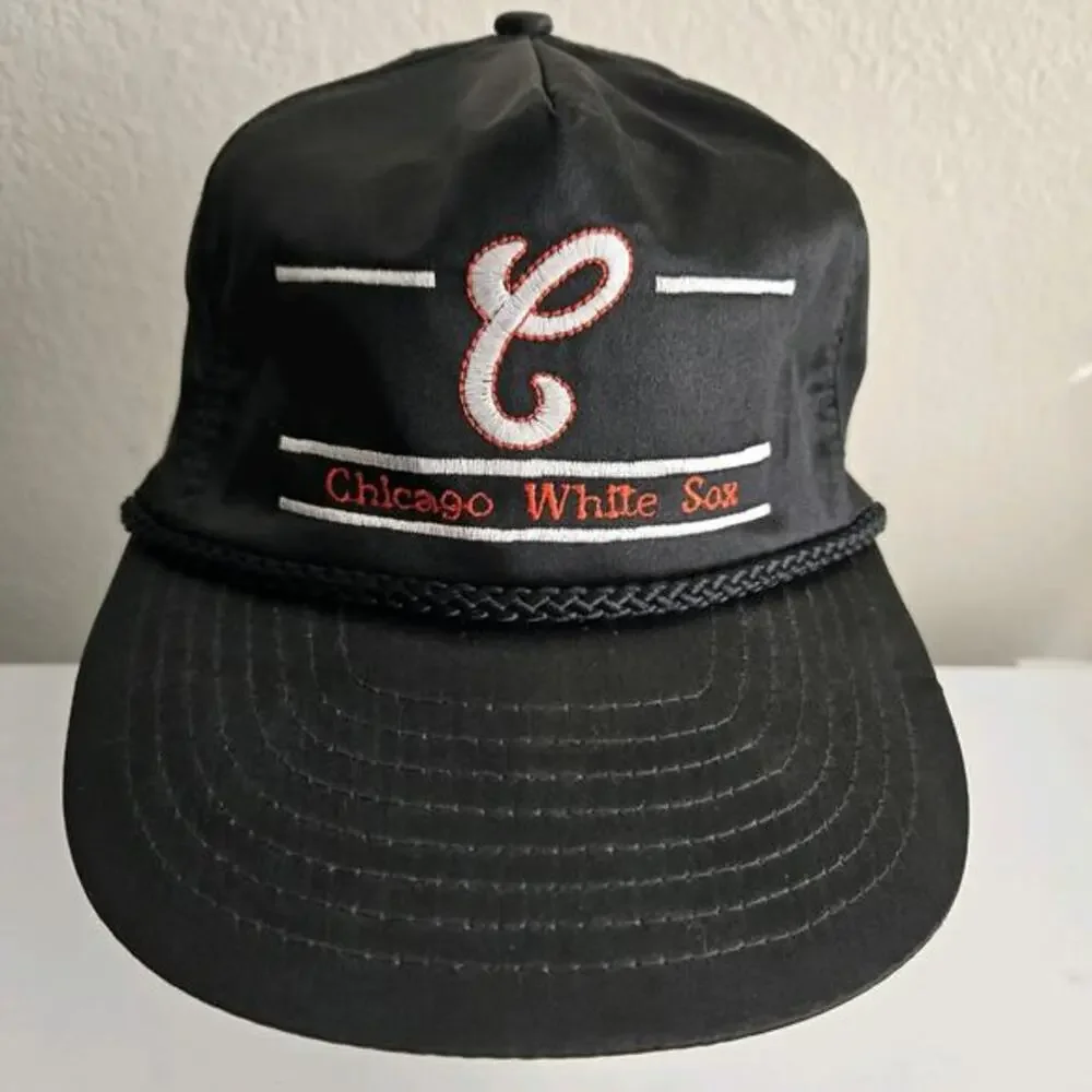 Vintage‎ Chicago White Sox Adjustable Hat Cap Black Split Bar Nylon Nissin Rare
